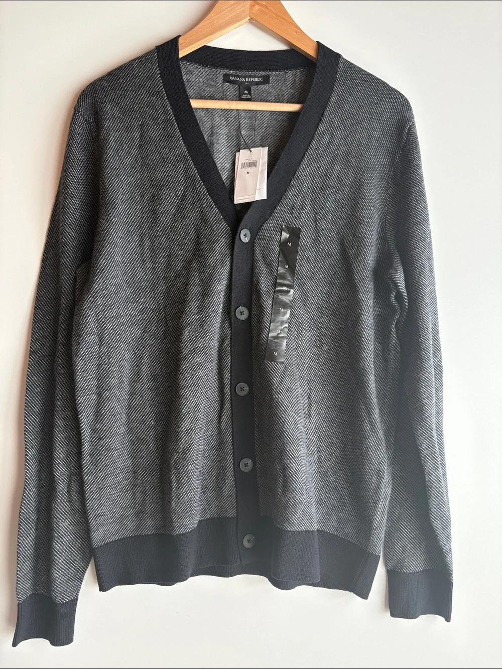 Banana Republic Men's Black & Gray V-Neck Button Cardigan